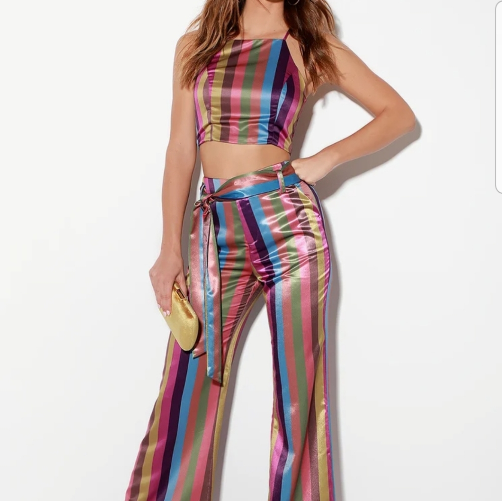 Honey punch zoie purple multi stripe cropped halter,  small